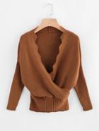 Shein Surplice Neckline Scallop Trim Rib Jumper