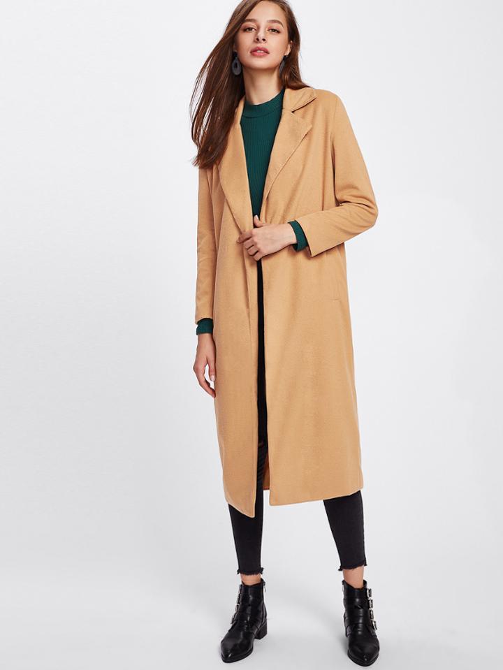 Shein Revere Collar Long Wool Coat