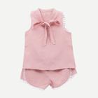 Shein Toddler Girls Tie Neck Contrast Lace Top With Shorts