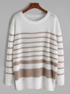 Shein White Asymmetric Stripe Drop Shoulder Sweater