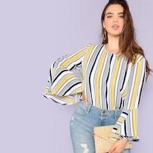 Shein Plus Flounce Sleeve Striped Top