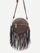 Shein Brown Fringe Zip Pockets Round Crossbody Bag