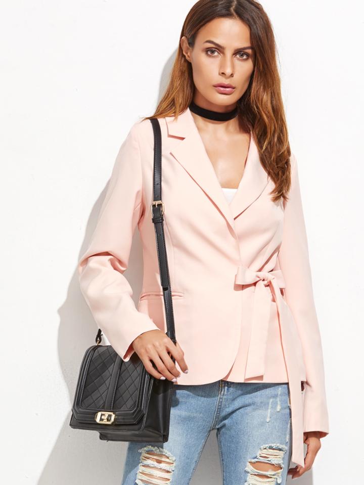 Shein Pink Slim Fit Wrap Blazer