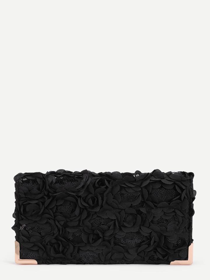 Shein Flower Decorated Wallet With Sequin Detail