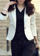 Rosewe Long Sleeve One Button Closure White Blazer