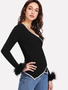 Shein Faux Fur Cuff Contrast Binding Wrap T-shirt