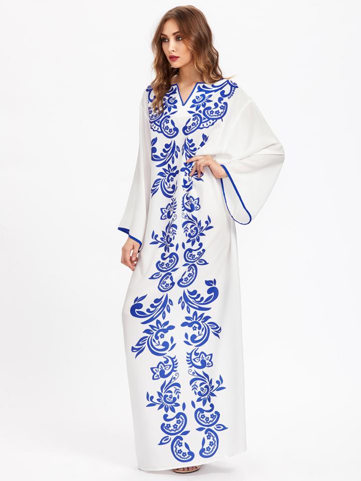 Shein V Notch Contrast Binding Kaftan Dress