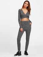 Shein Open Shoulder Cross Front Crop Top With Skinny Pants