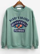 Shein Orange Print Loose Green Sweatshirt