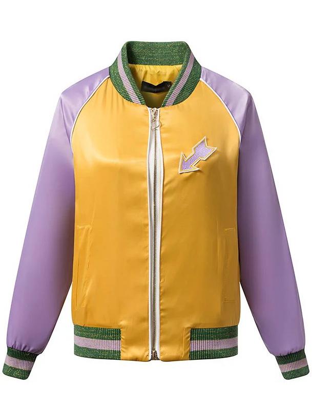 Shein Yellow Crew Neck Tiger Embroidery Jacket