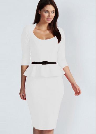 Rosewe All Match Scoop Half Sleeve White Straight Dress
