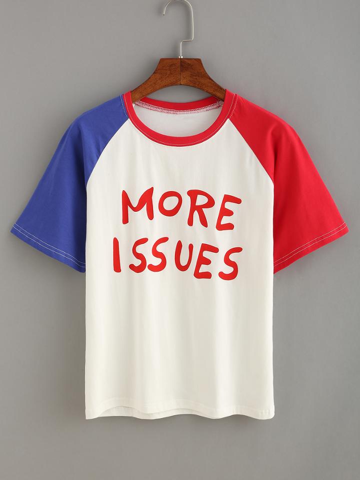 Shein Contrast Raglan Sleeve Letter Print T-shirt