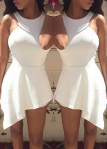 Rosewe Sleeveless Asymmetric Hem White Mini Romper