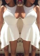 Rosewe Sleeveless Asymmetric Hem White Mini Romper