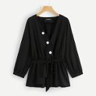 Shein Plus Buttoned Surplice Wrap Belted Top
