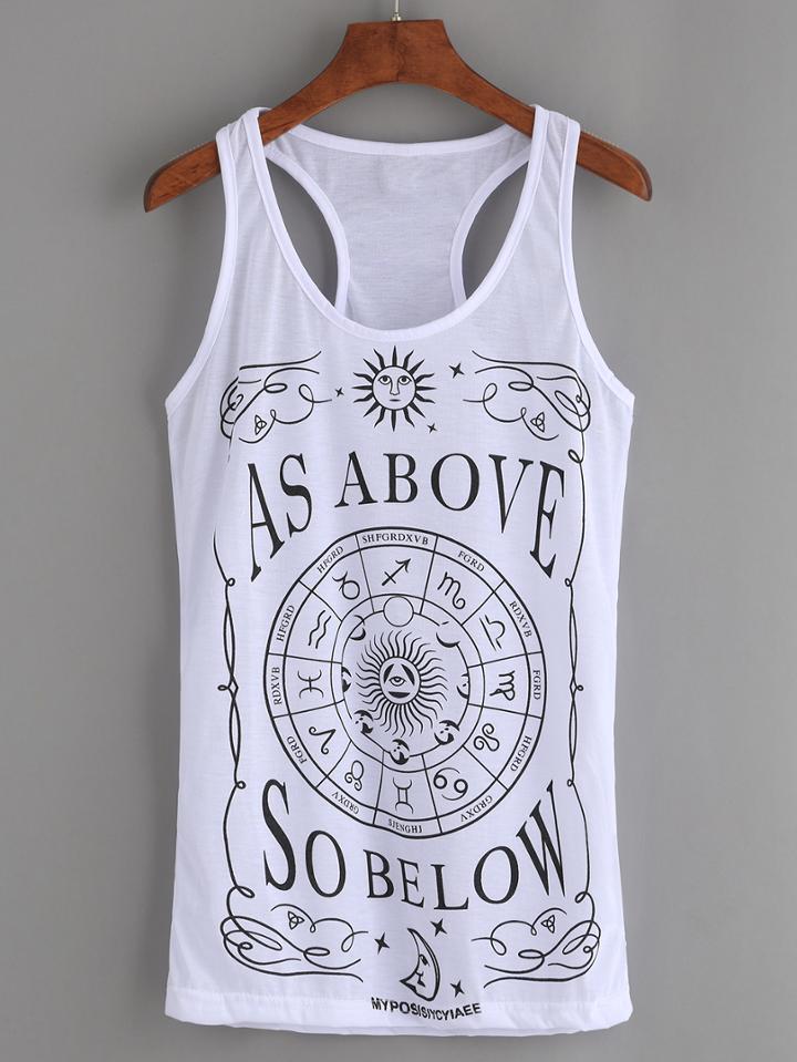 Shein White Graphic Print Racerback Tank Top