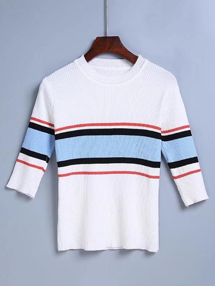 Shein Color Block Elbow Sleeve Knitwear