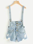 Shein Single Breasted Ripped Denim Overall Shorts