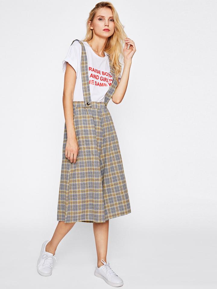 Shein Tartan Plaid Wide Leg Pants With Straps