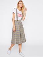 Shein Tartan Plaid Wide Leg Pants With Straps