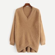 Shein Plus V Neck Asymmetrical Hem Jumper