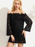 Shein Crochet Lace Off The Shoulder Black Ruffle Dress