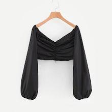 Shein Solid Ruched Detail Crop Blouse