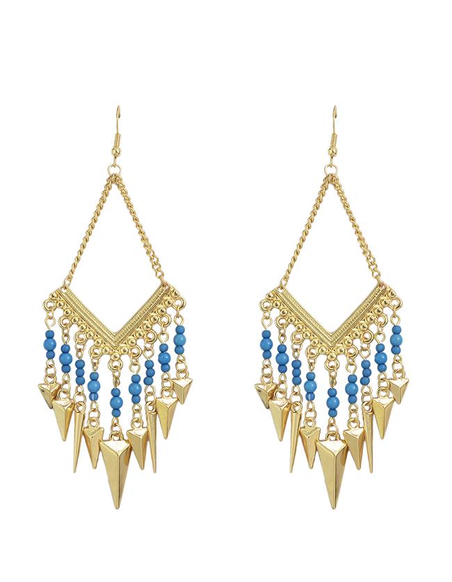 Shein Gold Plated Spike Blue Beads Earrings