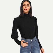 Shein Leg-of-mutton Sleeve High Neck Tee