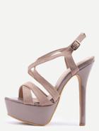 Shein Brown Faux Suede Crisscross Platform High Heel Sandals