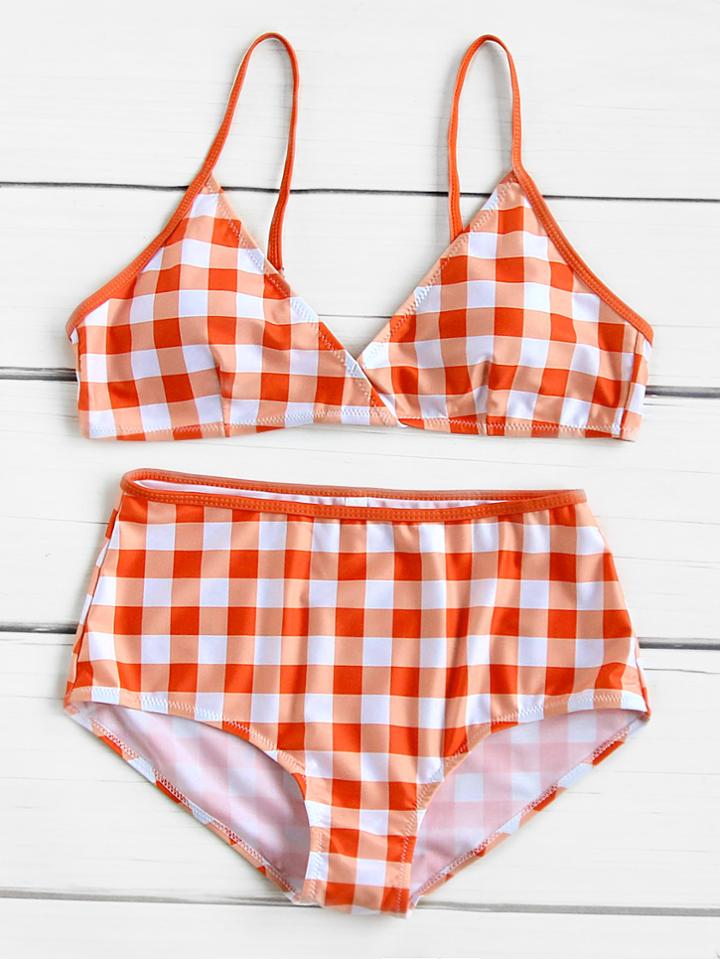 Shein Gingham Print High Waist Bikini Set
