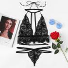 Shein Eyelash Lace Scallop Trim Strappy Underwire Set