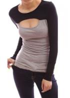 Rosewe Color Block Long Sleeve Cutout Front T Shirt