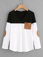 Shein Suede Pocket And Elbow Patch Cut And Sew Tee