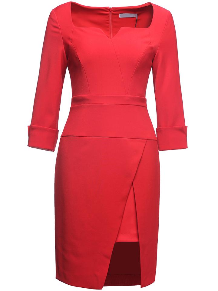 Shein Red Collar Long Sleeve Dress