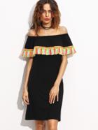 Shein Black Off The Shoulder Tassel Sheath Dress