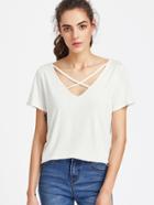 Shein Double V Crisscross Front Tee