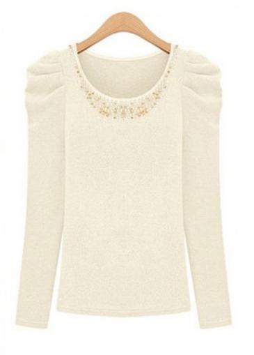 Rosewe Women Essential Puff Sleeve White Fitted T Shirt