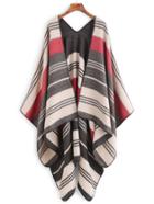 Shein Beige Contrast Stripe Warm Poncho Scarf