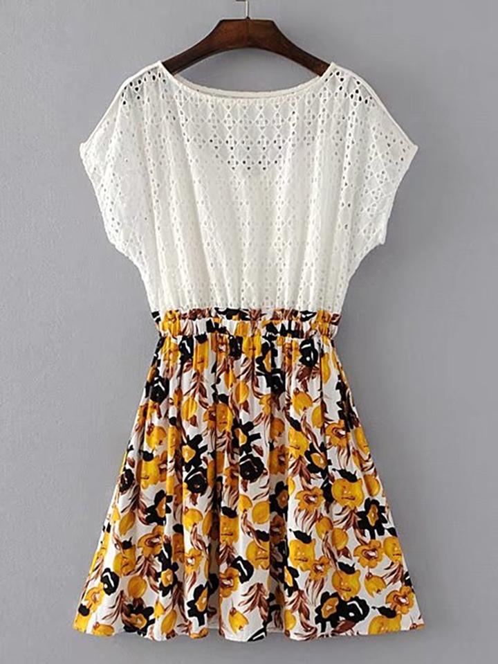 Shein Contrast Floral Hollow Out 2 In 1 Dress