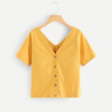 Shein V Neckline Single Breasted Blouse