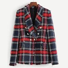 Shein Button Detail Plaid Tweed Blazer