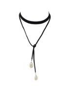 Shein Black Braided Pu Leather Chain Choker Necklace With Shell