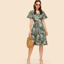 Shein Floral Print Button Front Dress