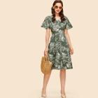 Shein Floral Print Button Front Dress