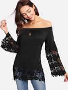Shein Contrast Lace Off Shoulder Tee