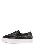 Shein Black Round Toe Mesh Hollow Thick-soled Slip-on Sneakers