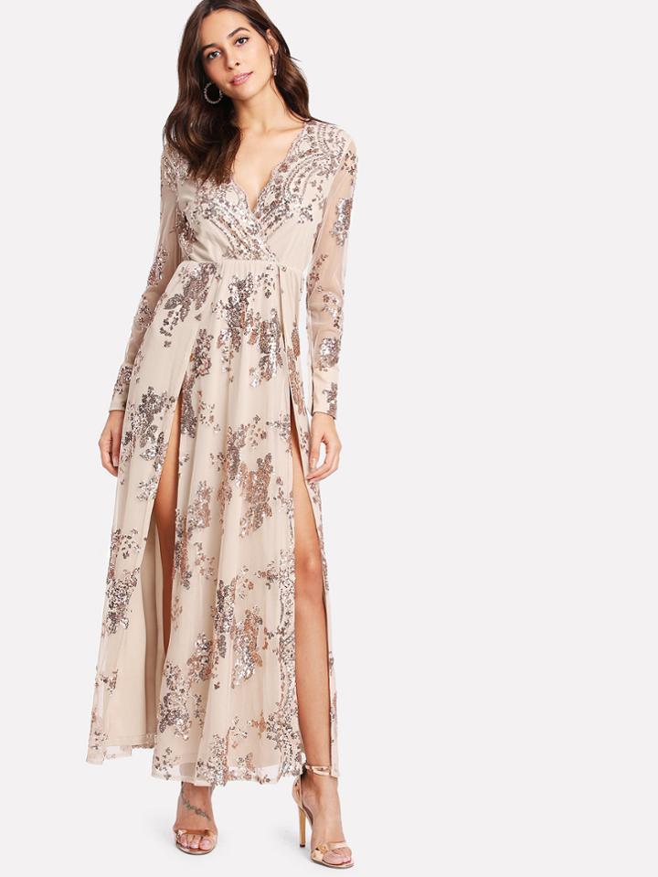 Shein Sequin Mesh Overlay M-slit Dress