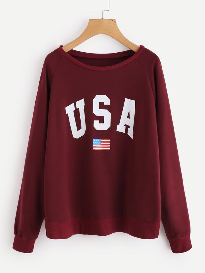 Shein Raglan Sleeve Letter Print Sweatshirt