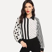 Shein Two Tone Mixed Print Blouse